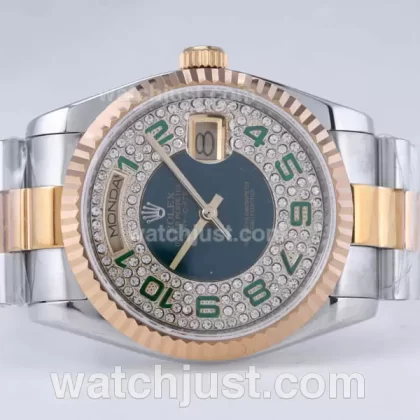 Rolex Day Date Automatic Movement Two Tone with Green Dial Number Marking