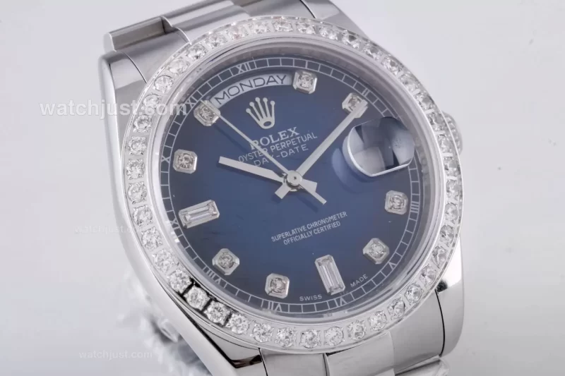 Rolex Day Date Automatic Movement Diamond Marking and Bezel with Blue Dial - Image 4