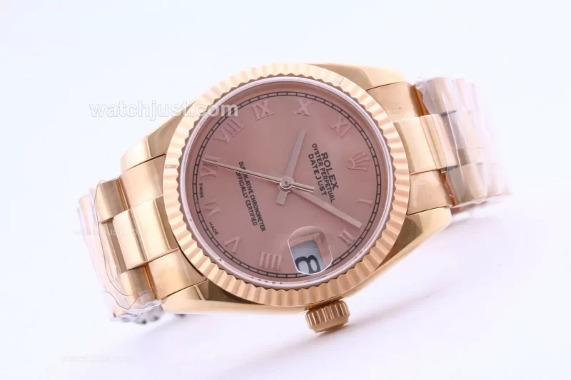 Rolex Datejust 2836 Full Rose Gold Champagne Dial with Roman Marking Mid Size - Image 3