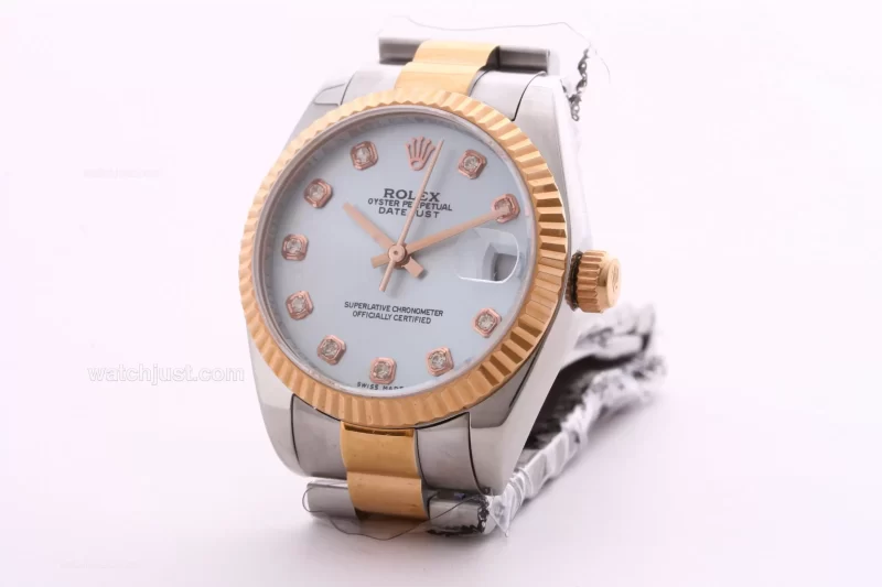 Rolex Datejust Automatic Movement Two Tone Light Gray Dial with Diamond Marking Mid Size - Image 4