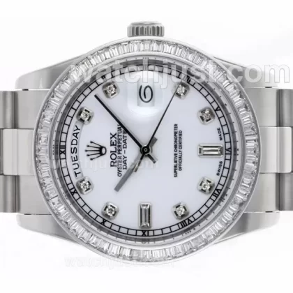 Rolex Day Date Automatic Movement CZ Diamond Bezel with White Dial